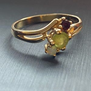 “SOLD” 14K YG 3-CLUSTER GEMSTONE RING